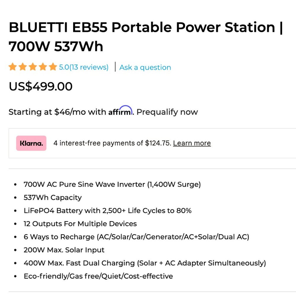 BLUETTI EB55 Portable Power Station | 700W 537Wh - Picture 2 of 12